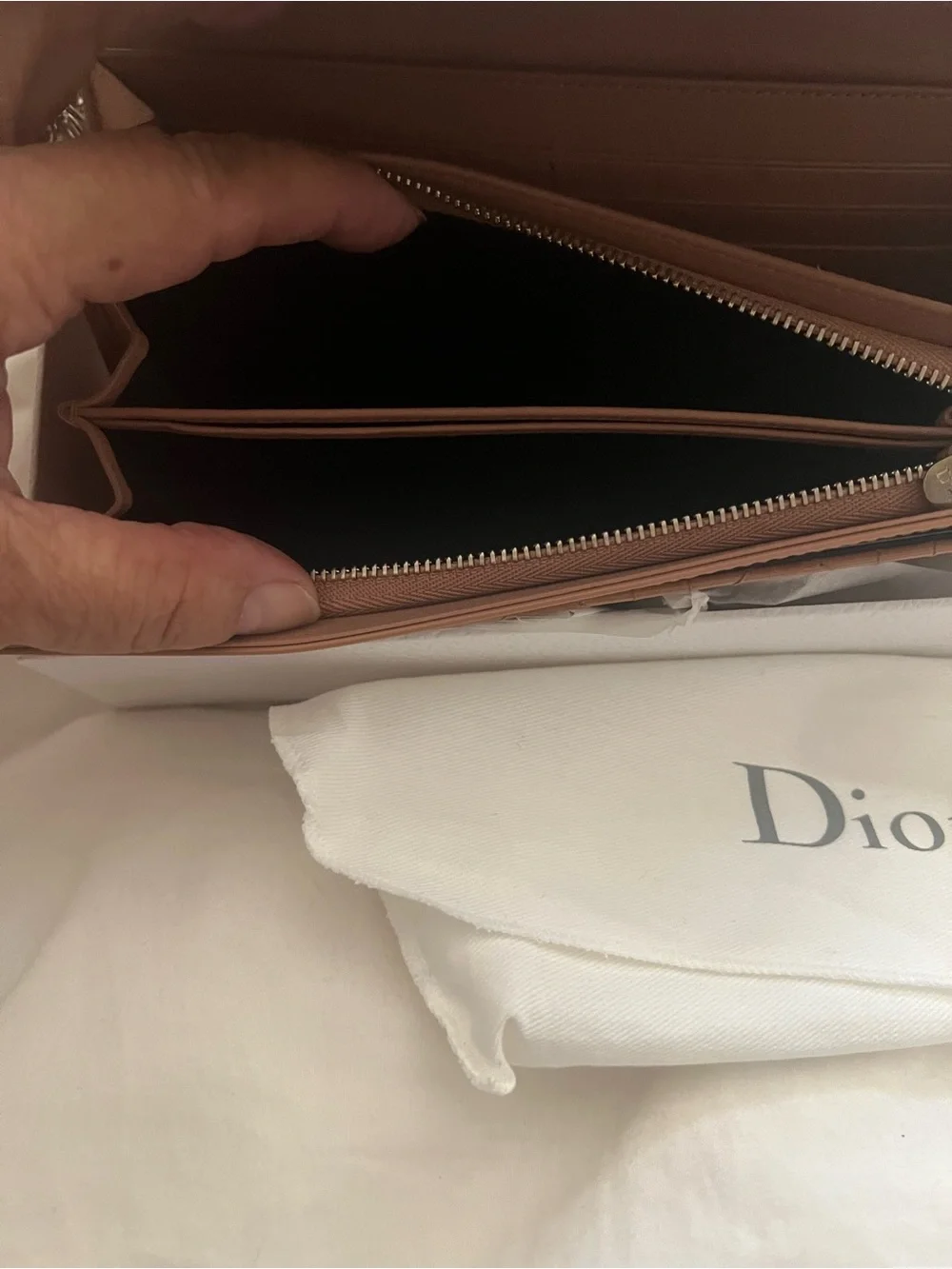 Dior Beige/Tan Leather Zip Wallet